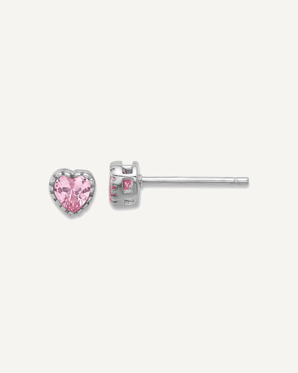 Sterling Silver Rhodium-plated Polished Pink CZ Heart 13in with 2in Ext. Youth Necklace and Stud Earring Set – View 2