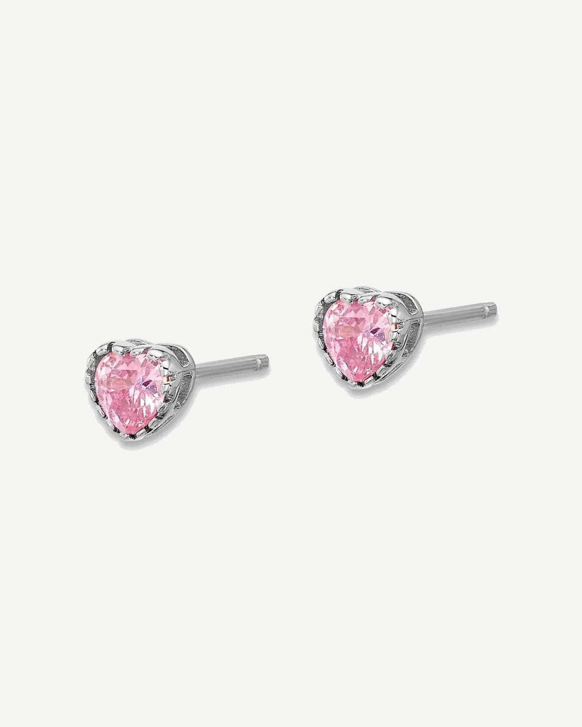 Sterling Silver Rhodium-plated Polished Pink CZ Heart 13in with 2in Ext. Youth Necklace and Stud Earring Set – View 3