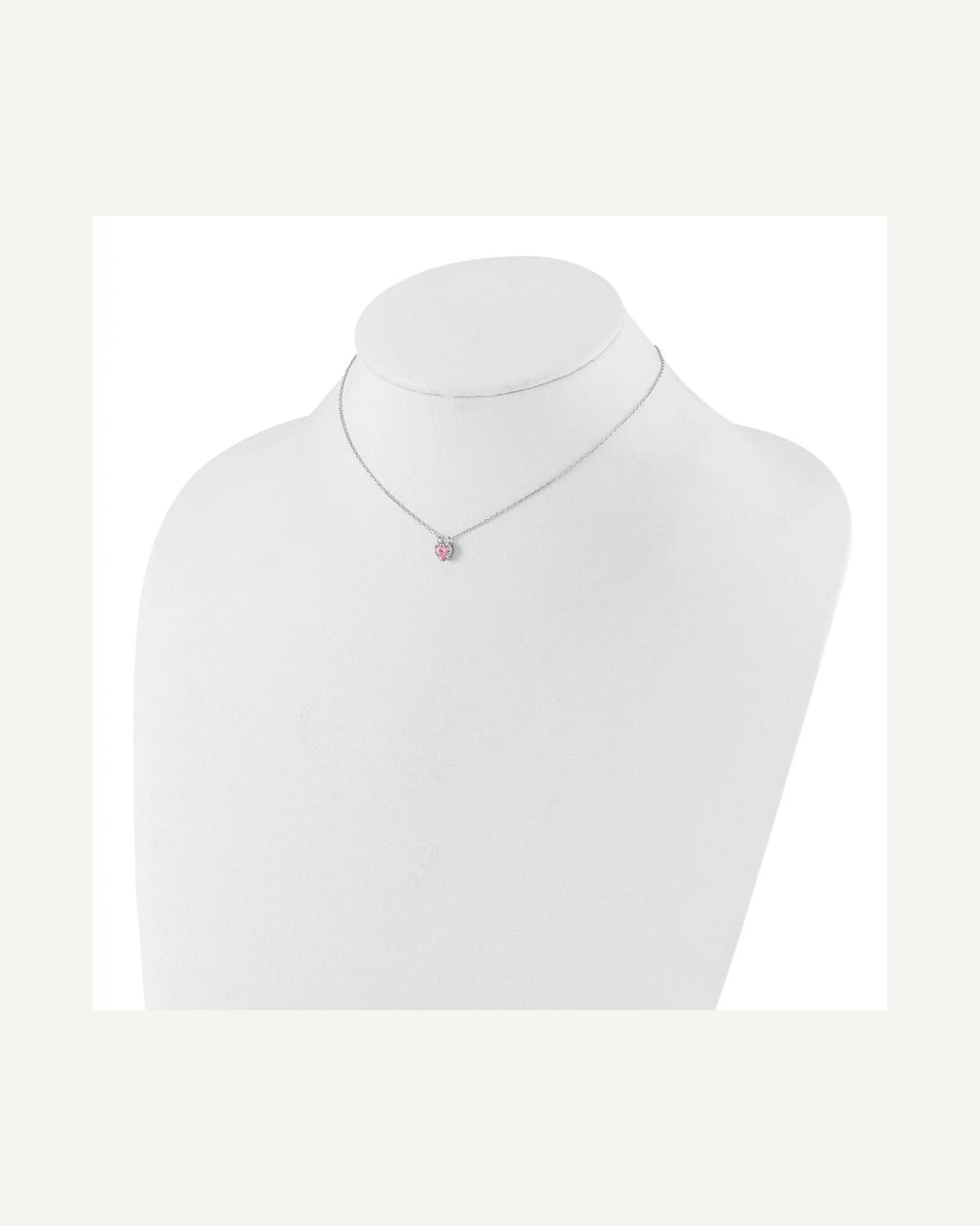 Sterling Silver Rhodium-plated Polished Pink CZ Heart 13in with 2in Ext. Youth Necklace and Stud Earring Set – View 4