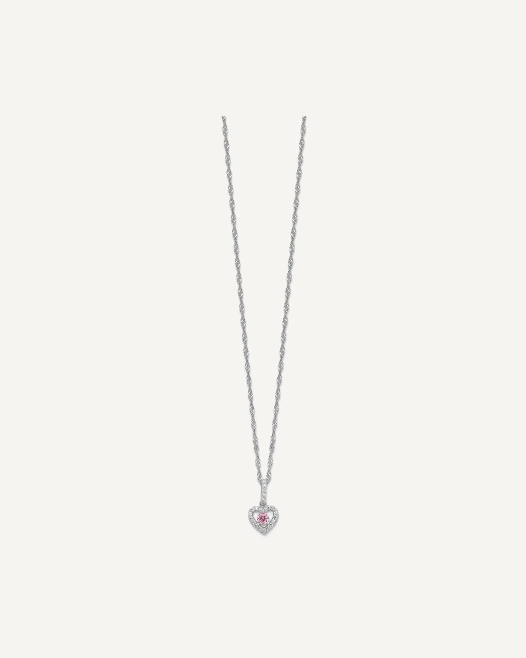 Sterling Silver Rhodium-plated Polished Pink and White CZ Heart Children's 10in with 2in Ext. Necklace and Post Earring Set – View 4