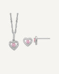 Sterling Silver Rhodium-plated Polished Pink and White CZ Heart Children's 10in with 2in Ext. Necklace and Post Earring Set – View 1