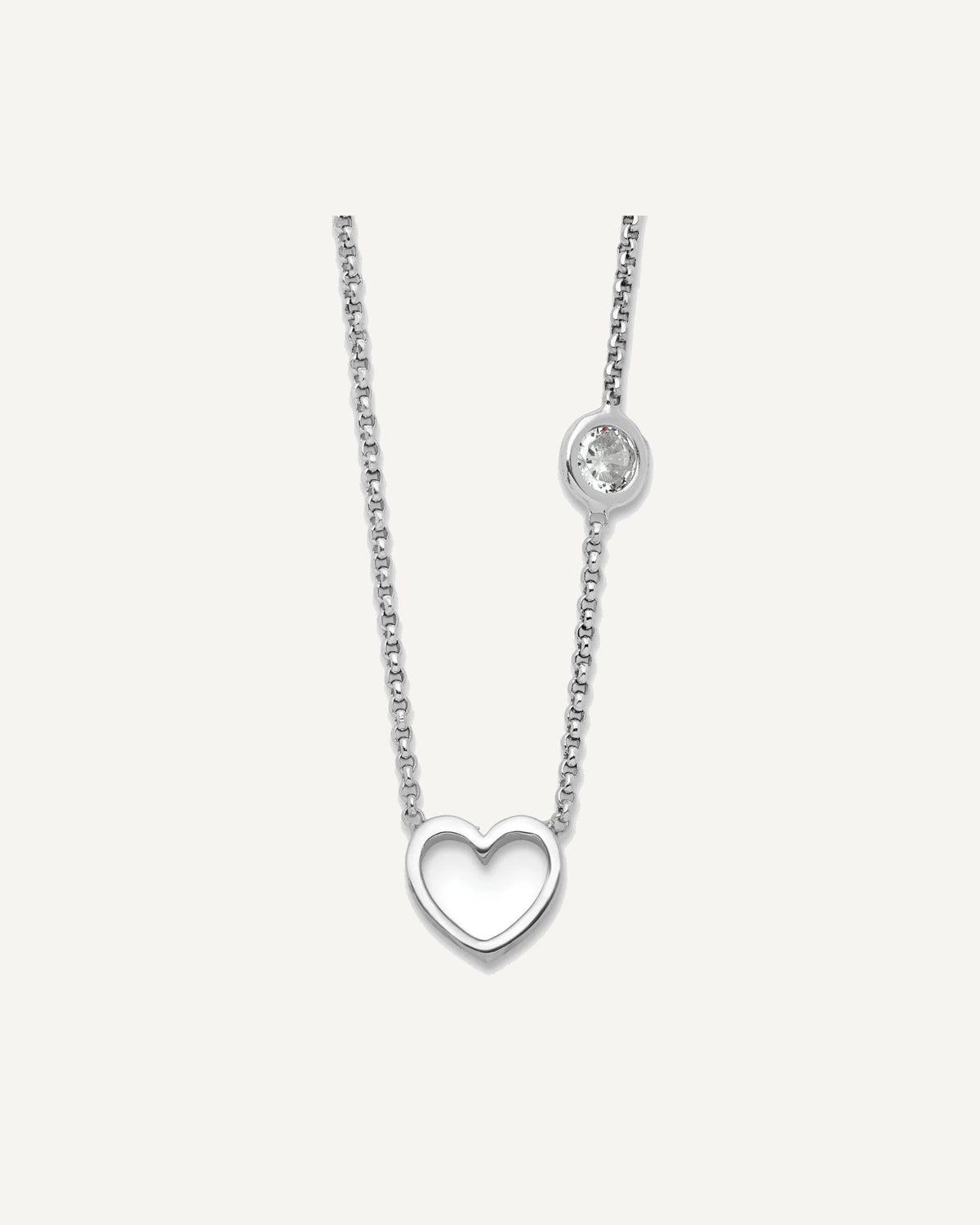 Sterling Silver Rhodium-plated CZ and Heart 16 inch with 2 inch Extension Necklace – View 1