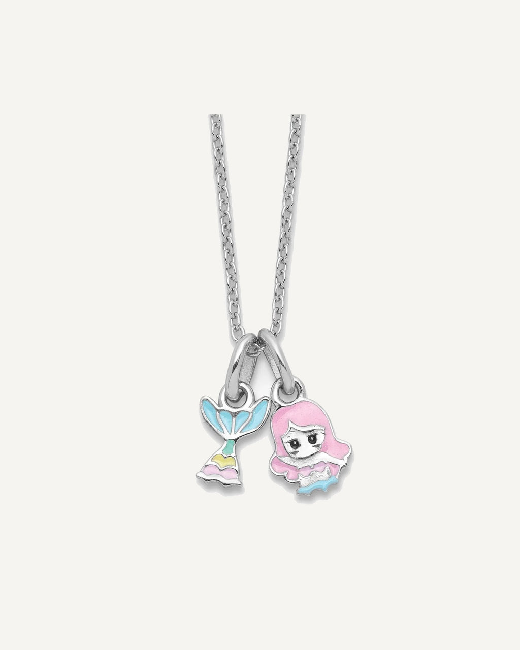 Sterling Silver Rhodium-plated Enameled Multi-color Mermaid and Mermaid Tail 16 Inch Necklace – View 1