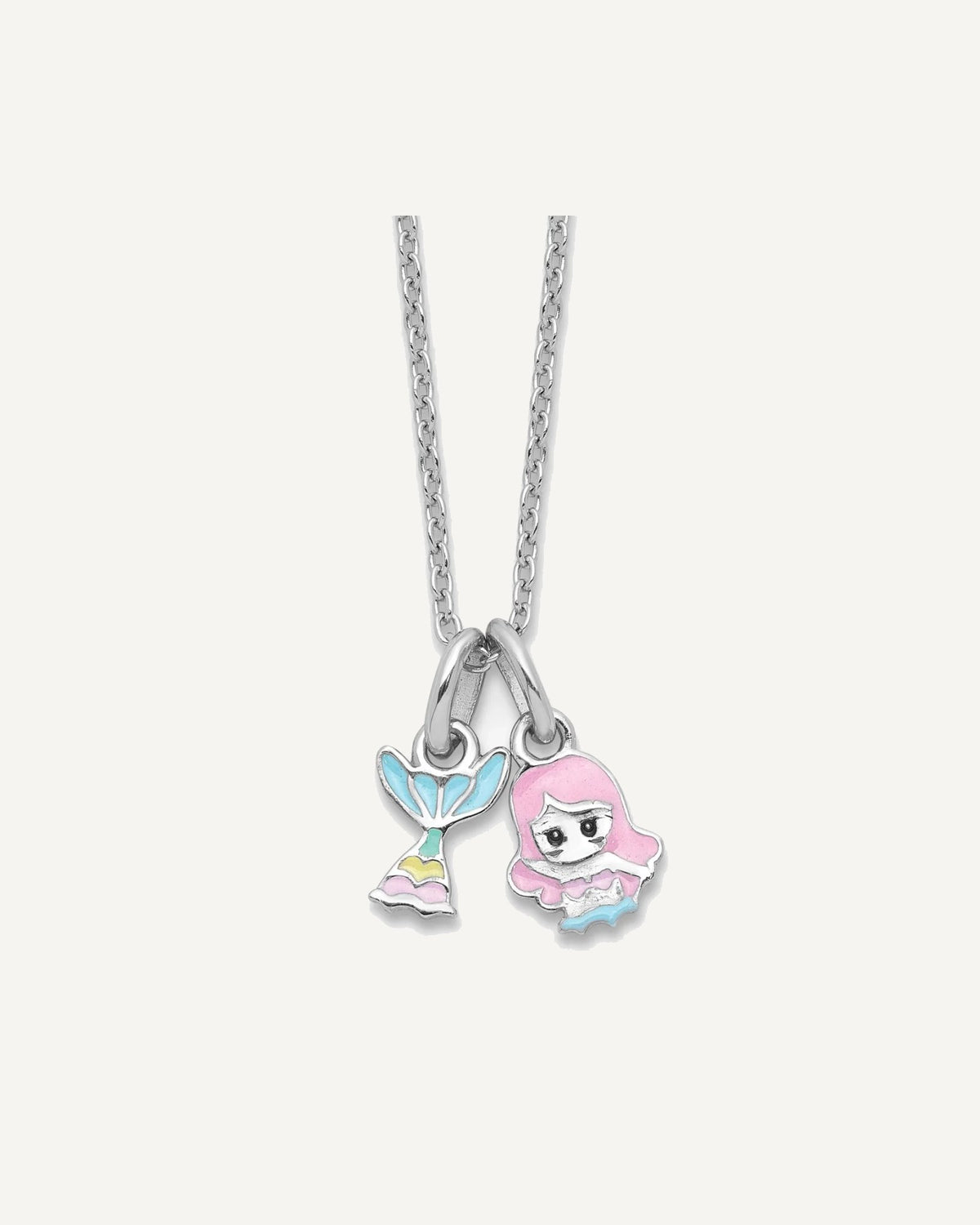 Sterling Silver Rhodium-plated Enameled Multi-color Mermaid and Mermaid Tail 16 Inch Necklace – View 1