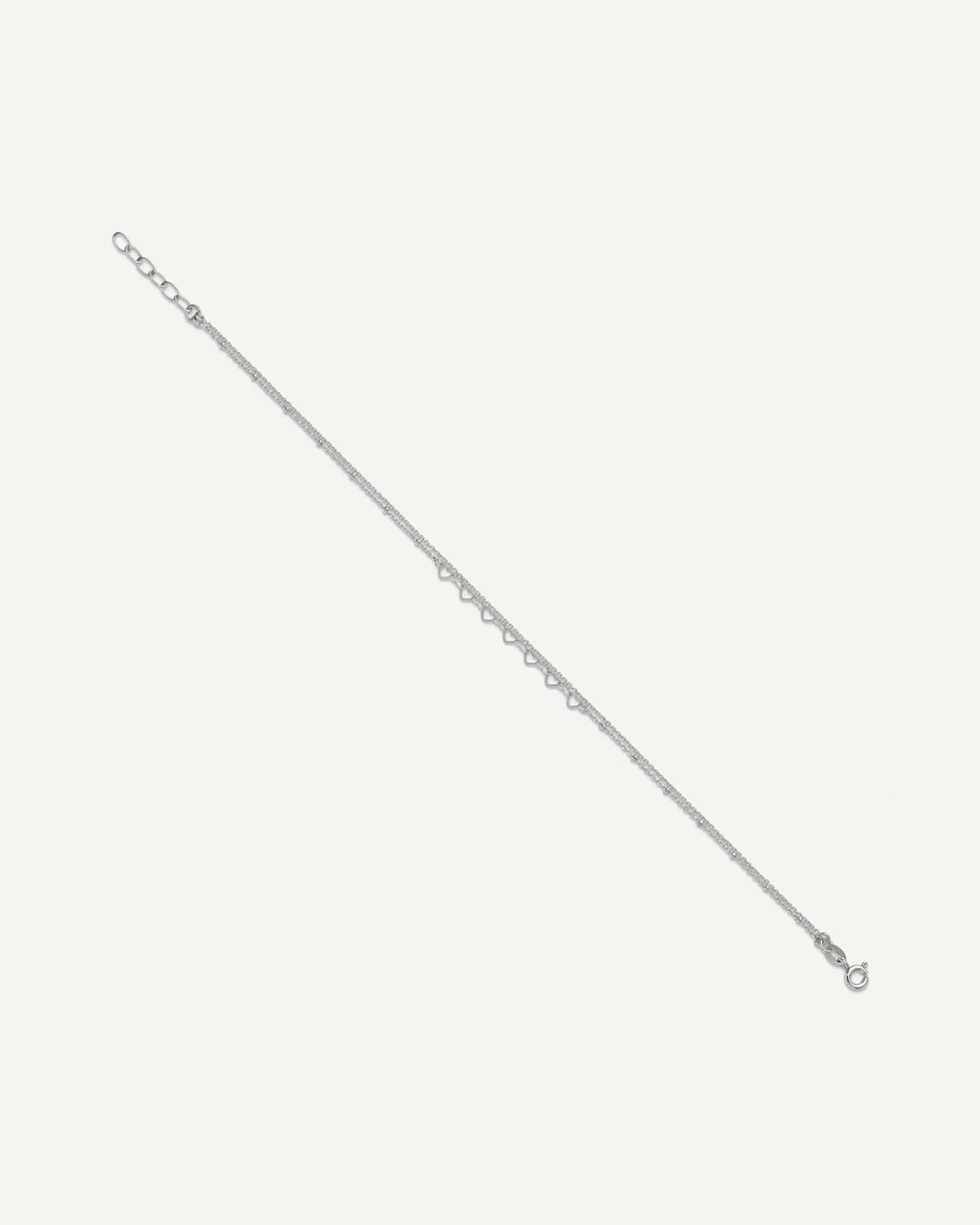 Sterling Silver Beaded Hearts Double Strand 9 inch with 1 inch Extender - Total 10 inch Anklet – View 3
