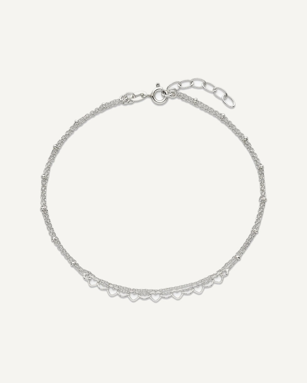 Sterling Silver Beaded Hearts Double Strand 9 inch with 1 inch Extender - Total 10 inch Anklet – View 5