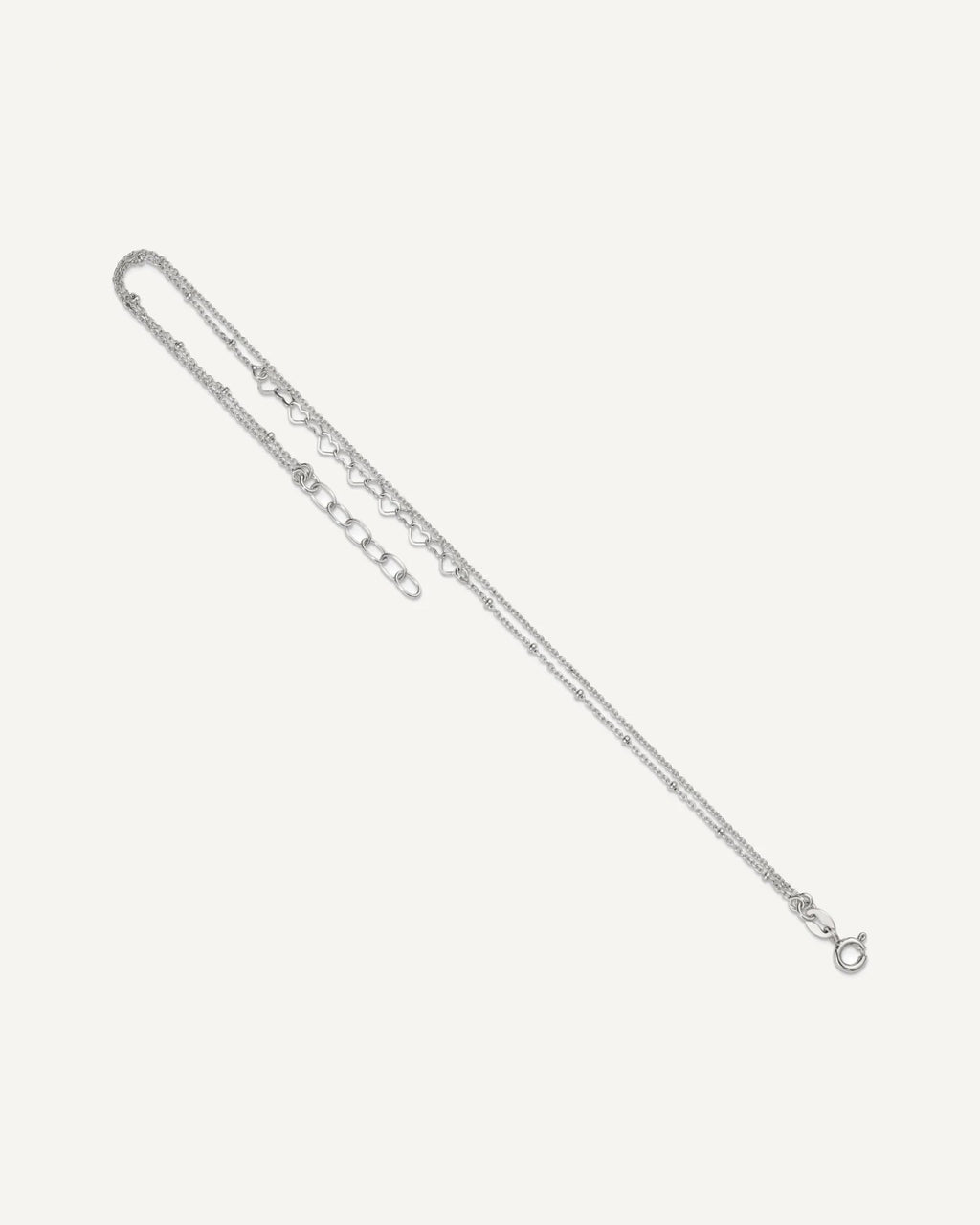 Sterling Silver Beaded Hearts Double Strand 9 inch with 1 inch Extender - Total 10 inch Anklet – View 6