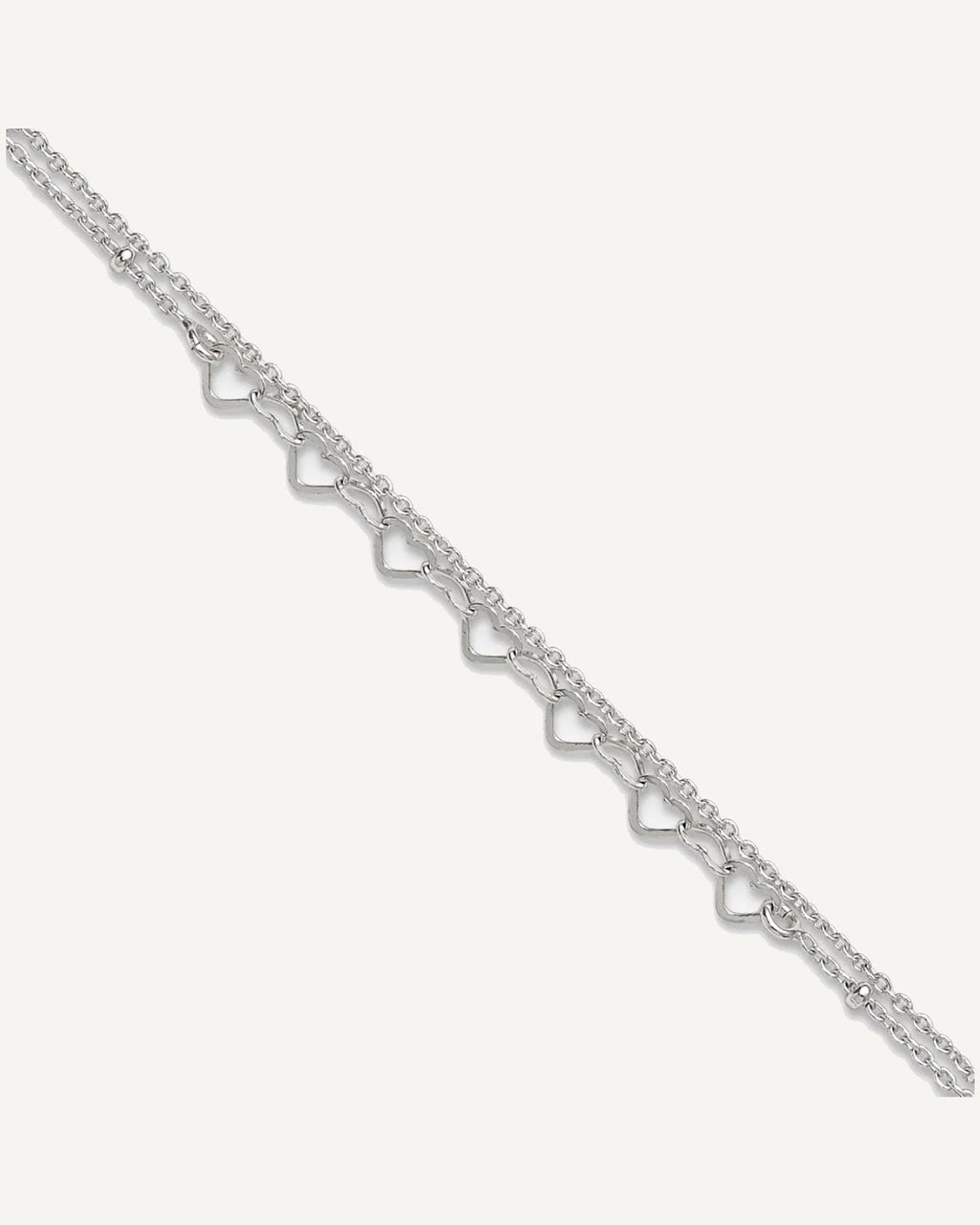 Sterling Silver Beaded Hearts Double Strand 9 inch with 1 inch Extender - Total 10 inch Anklet – View 1
