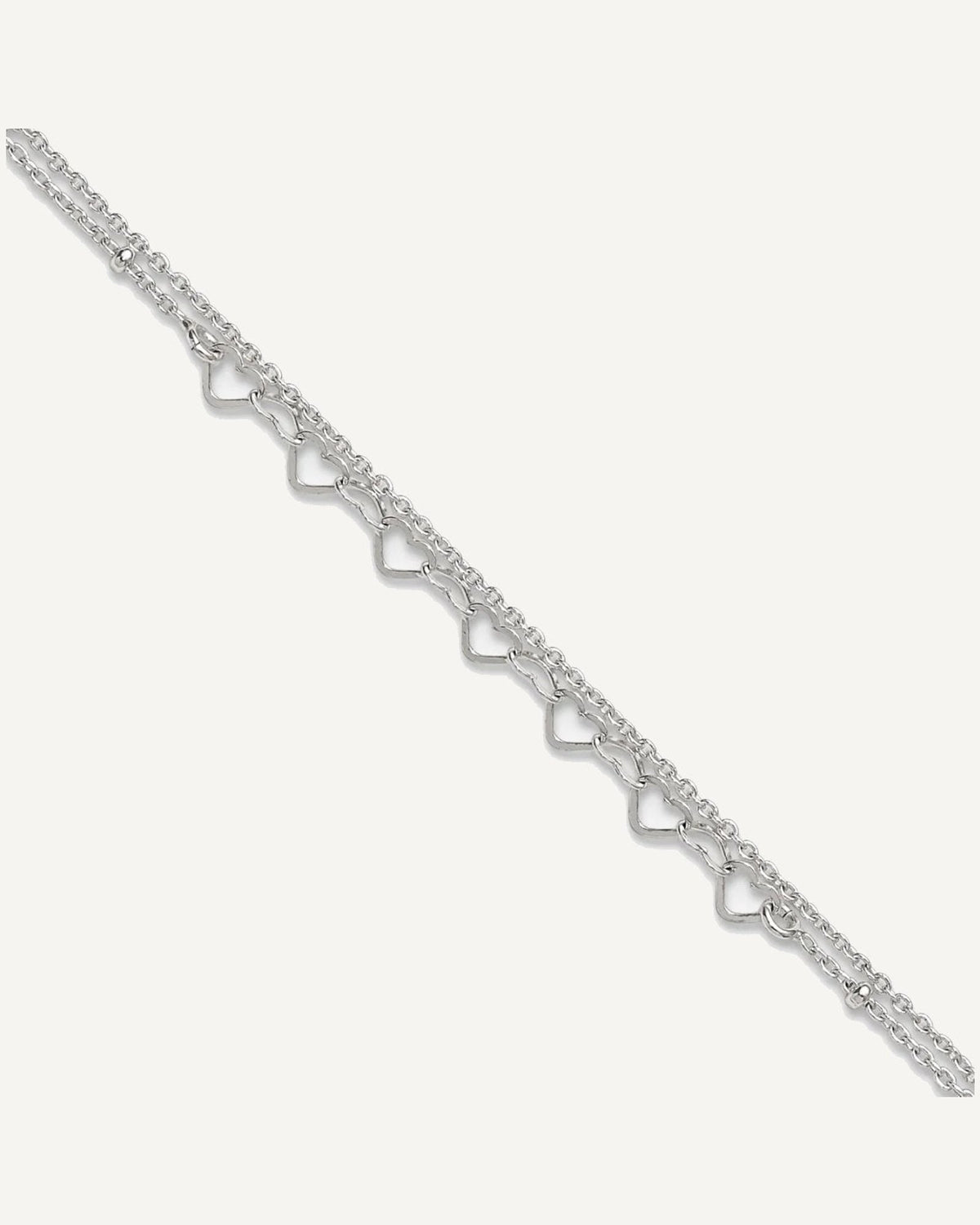 Sterling Silver Beaded Hearts Double Strand 9 inch with 1 inch Extender - Total 10 inch Anklet – View 1