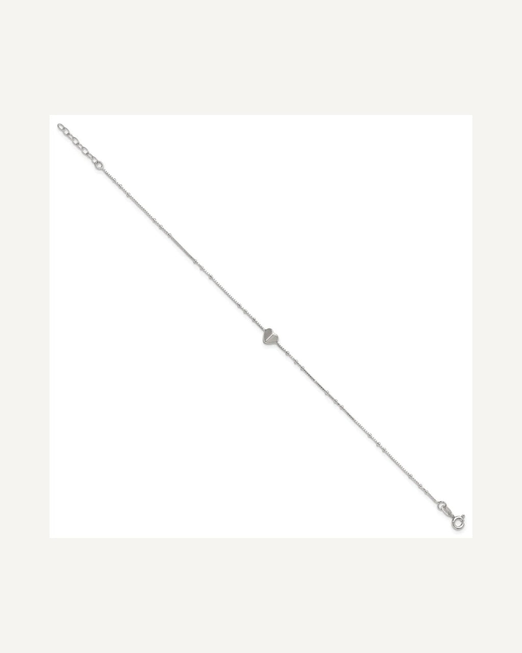 Sterling Silver Heart and Beads 9 inch with 1 inch Extender - Total 10 inch Anklet – View 3