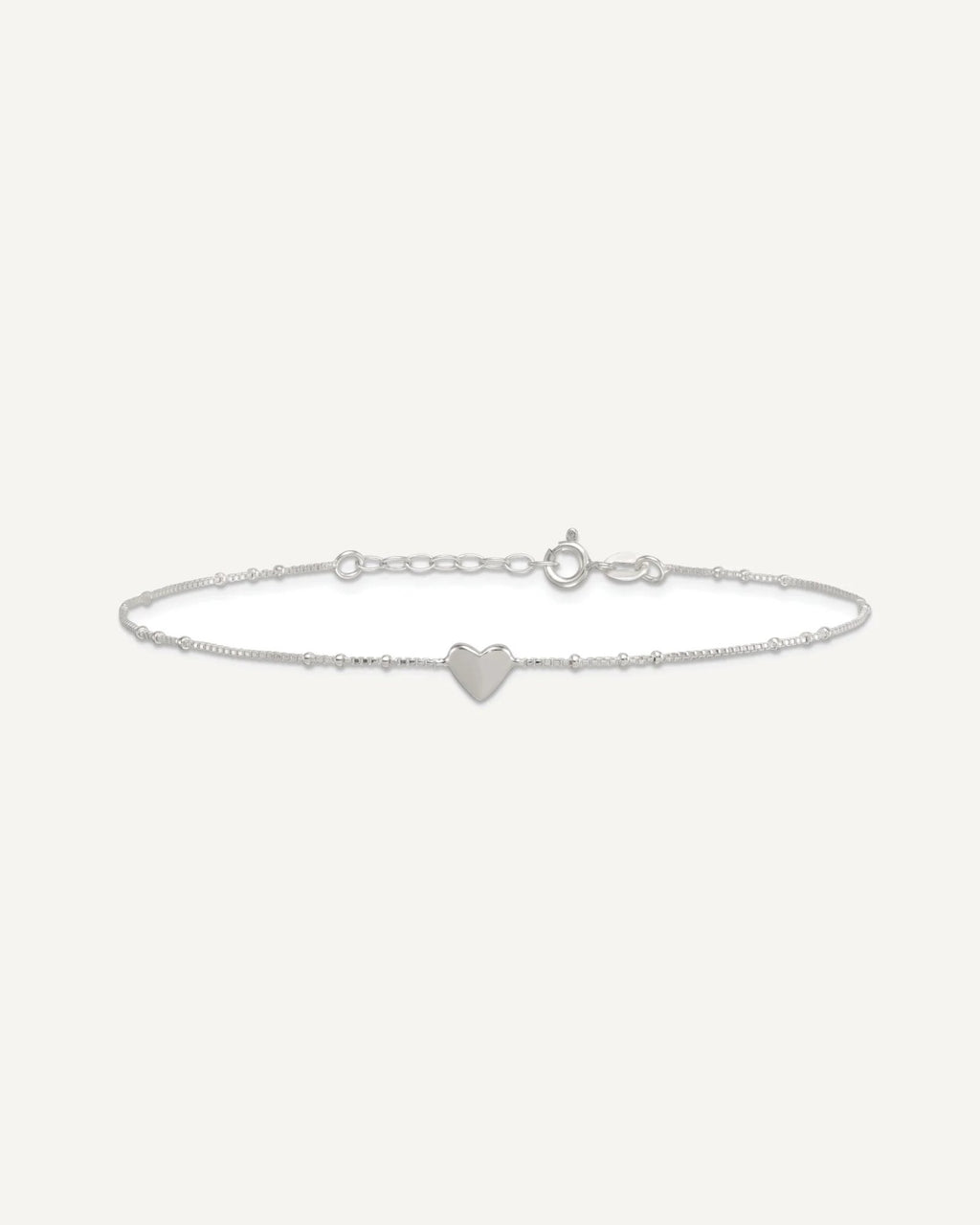 Sterling Silver Heart and Beads 9 inch with 1 inch Extender - Total 10 inch Anklet – View 4