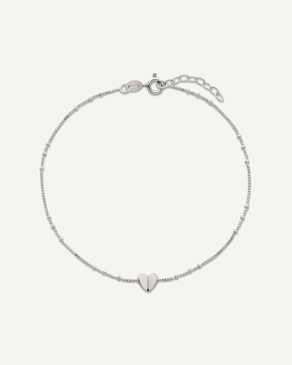 Sterling Silver Heart and Beads 9 inch with 1 inch Extender - Total 10 inch Anklet – View 5