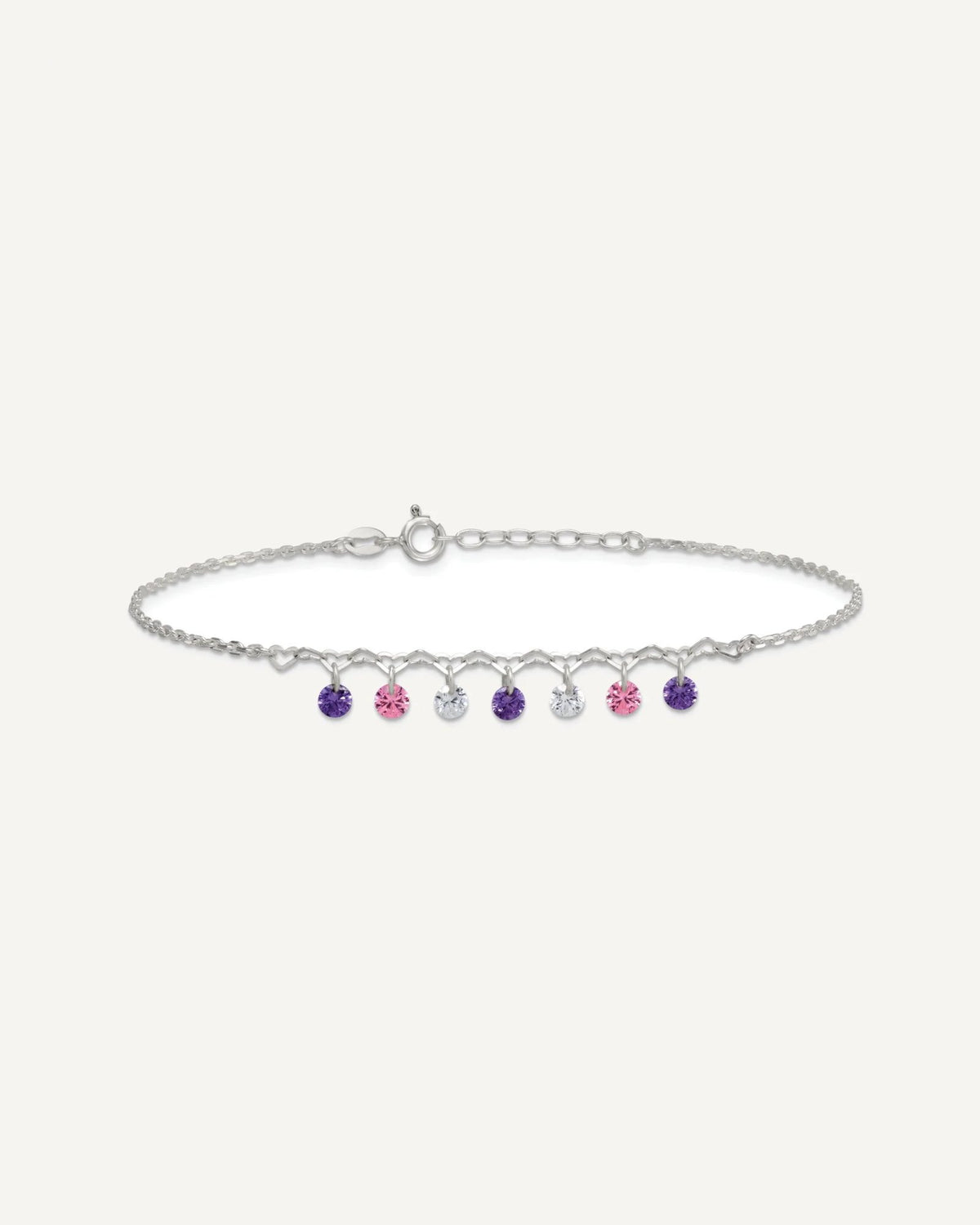 Sterling Silver Multicolor CZ and Hearts 9 inch Plus 1 inch Extender - Total 10 inch Anklet – View 4