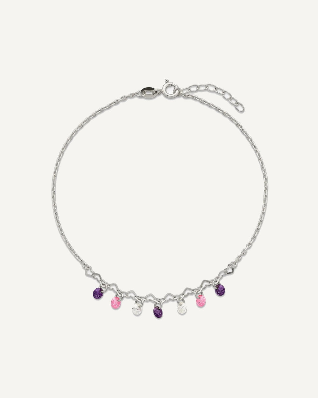 Sterling Silver Multicolor CZ and Hearts 9 inch Plus 1 inch Extender - Total 10 inch Anklet – View 5