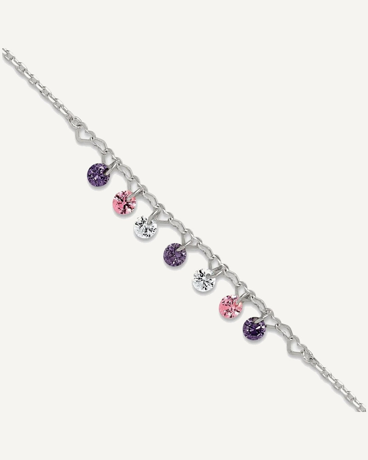 Sterling Silver Multicolor CZ and Hearts 9 inch Plus 1 inch Extender - Total 10 inch Anklet – View 1