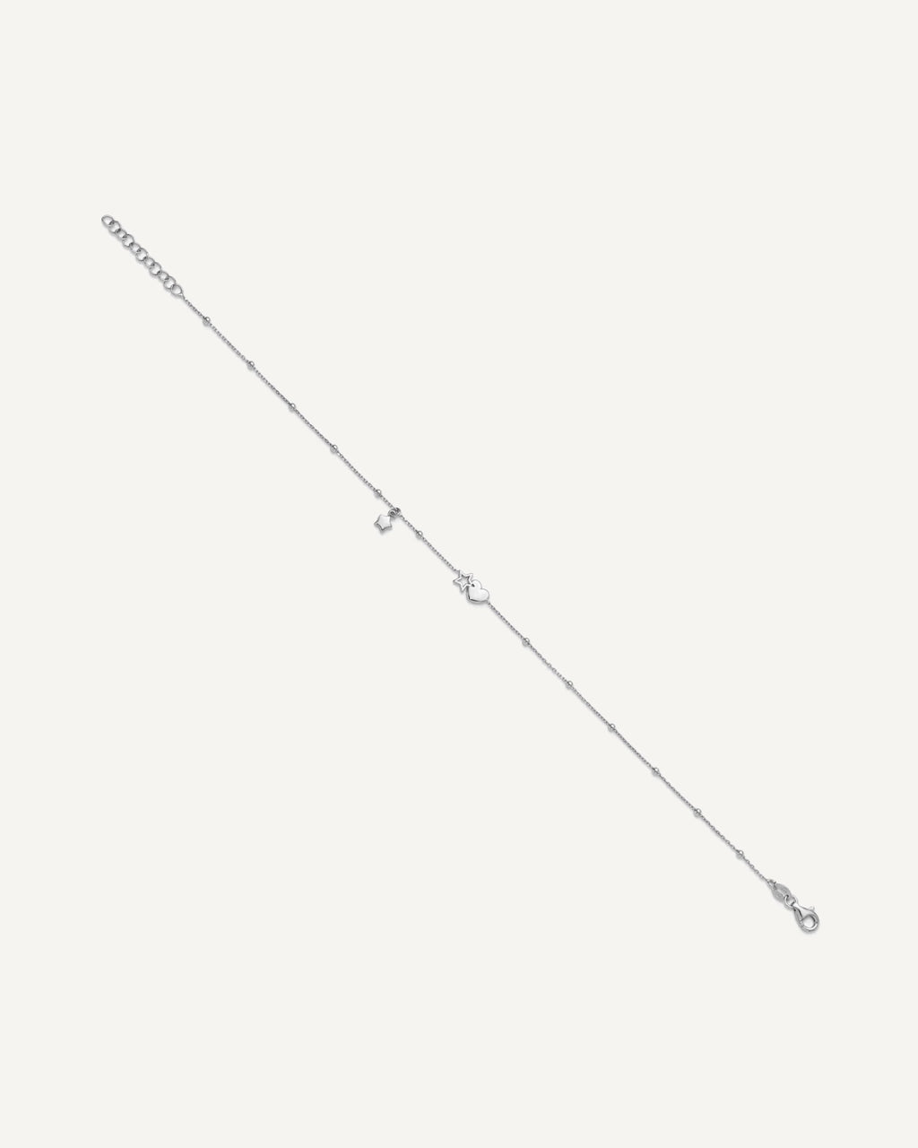 Sterling Silver Rhodium-plated Heart/Stars 9 inch Plus 1 inch Extender - Total 10 inch Anklet – View 3