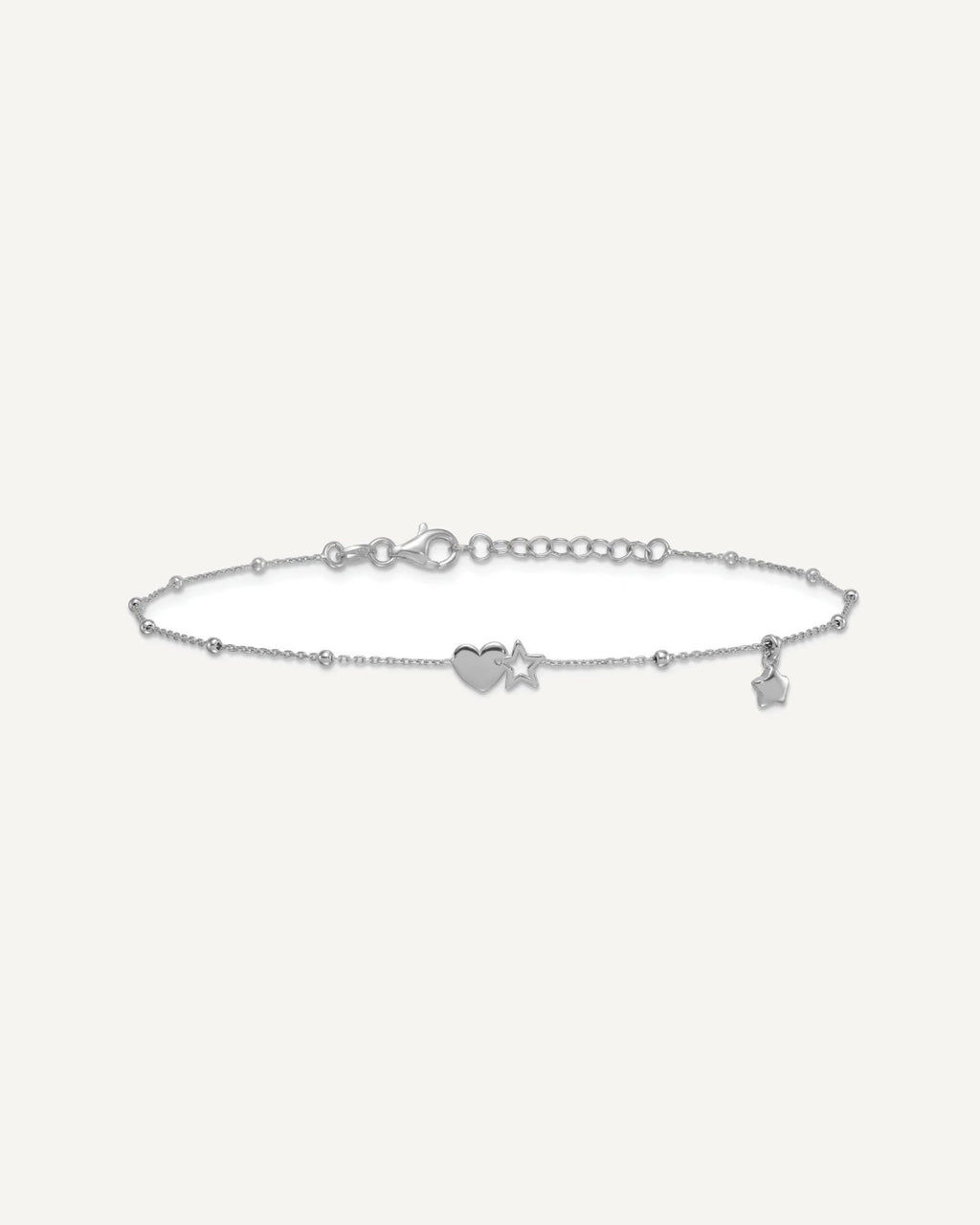 Sterling Silver Rhodium-plated Heart/Stars 9 inch Plus 1 inch Extender - Total 10 inch Anklet – View 4
