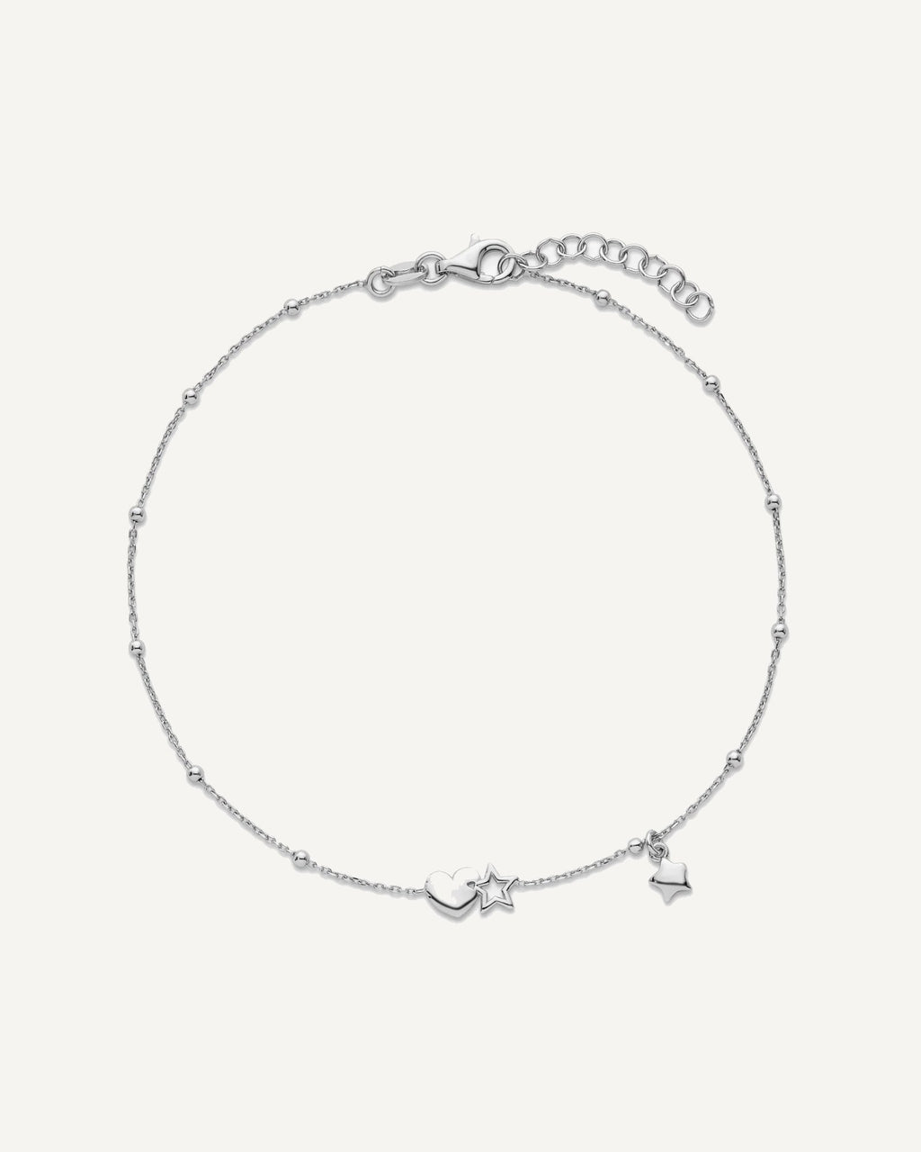 Sterling Silver Rhodium-plated Heart/Stars 9 inch Plus 1 inch Extender - Total 10 inch Anklet – View 5