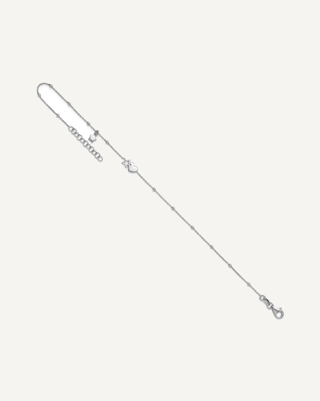 Sterling Silver Rhodium-plated Heart/Stars 9 inch Plus 1 inch Extender - Total 10 inch Anklet – View 6