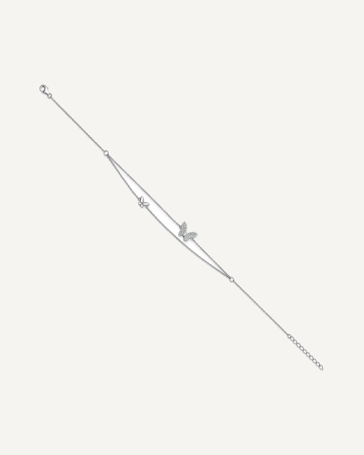 Sterling Silver Rhodium-plated CZ Butterflies 2-Strand 9 inch Plus 1 inch Extender - Total 10 inch Anklet – View 3