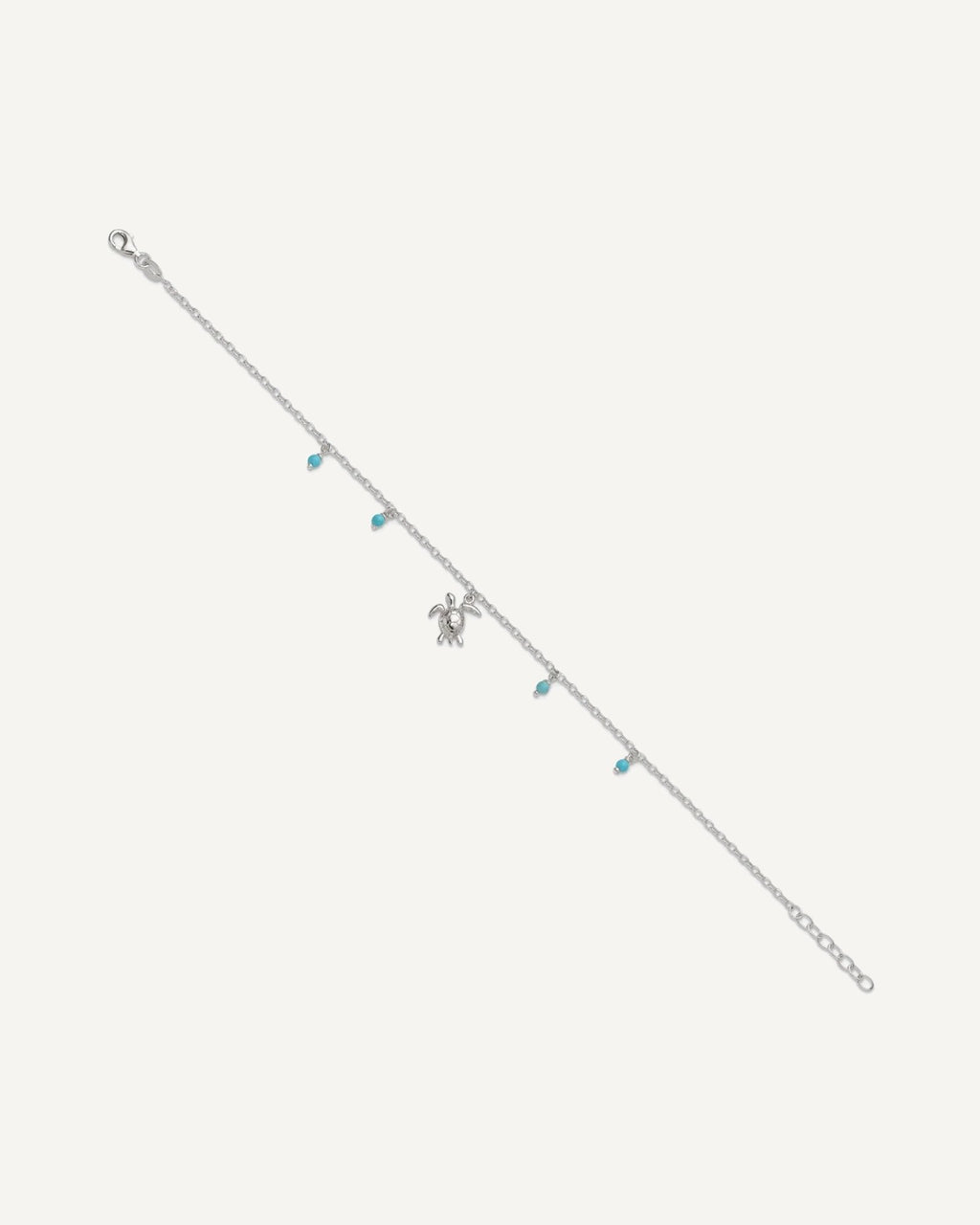 Sterling Silver Turquoise Beads and Turtle 9 inch Plus 1 inch Extender - Total 10 inch Anklet – View 3
