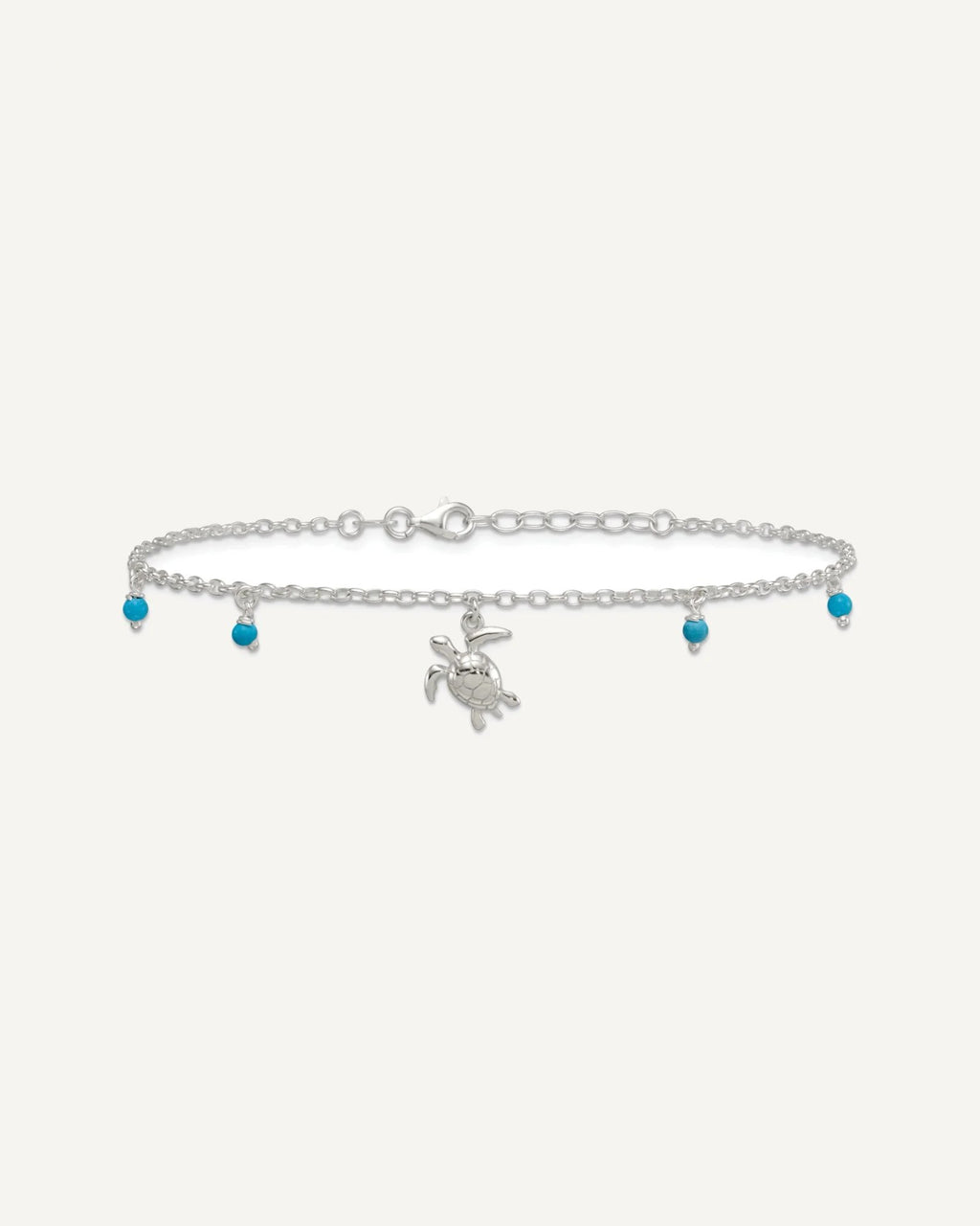 Sterling Silver Turquoise Beads and Turtle 9 inch Plus 1 inch Extender - Total 10 inch Anklet – View 4