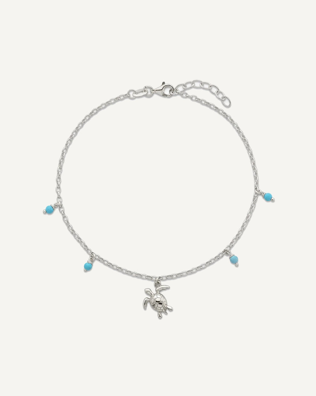 Sterling Silver Turquoise Beads and Turtle 9 inch Plus 1 inch Extender - Total 10 inch Anklet – View 5