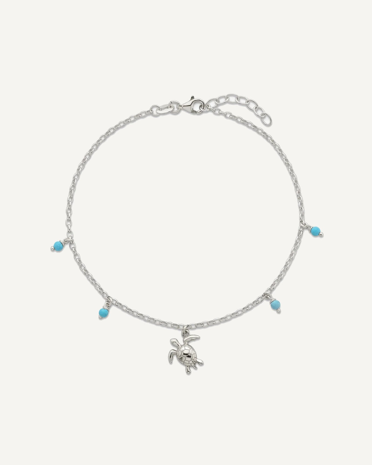 Sterling Silver Turquoise Beads and Turtle 9 inch Plus 1 inch Extender - Total 10 inch Anklet – View 5