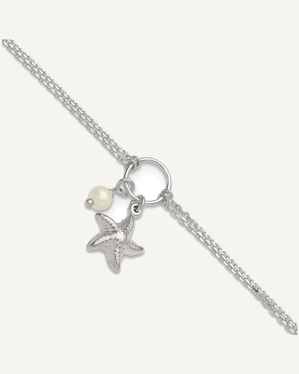 Sterling Silver Freshwater Cultured Pearl/Starfish 2-Strand 9 inch Plus 1 inch Extender - Total 10 inch Anklet – View 1