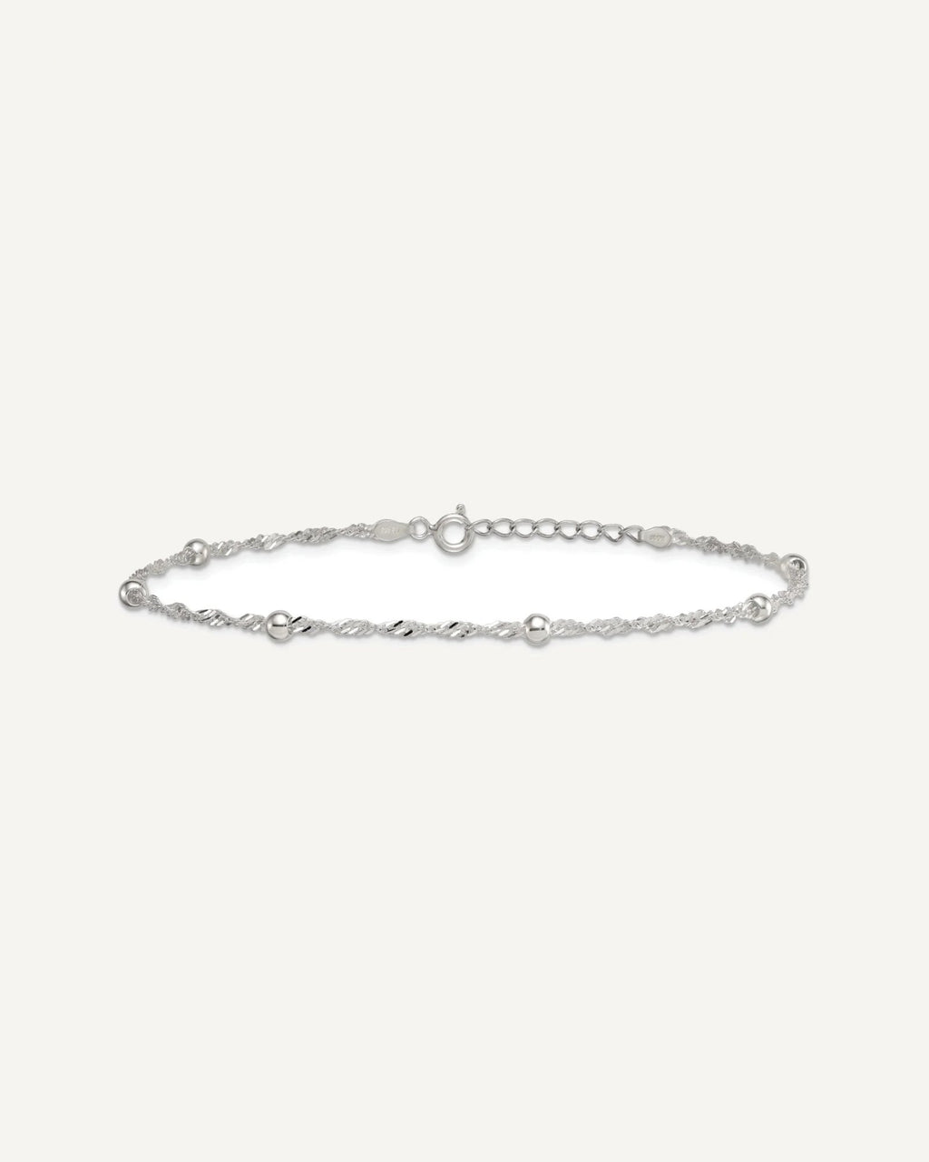 Sterling Silver Beaded 6-Station 9 inch Plus 1 inch Extender - Total 10 inch Anklet – View 4
