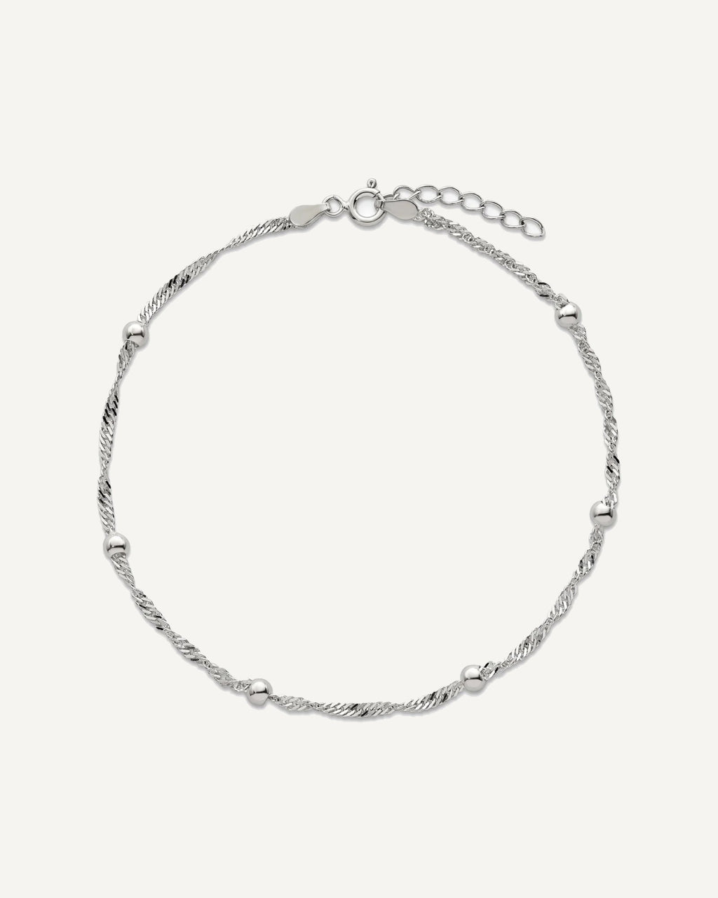 Sterling Silver Beaded 6-Station 9 inch Plus 1 inch Extender - Total 10 inch Anklet – View 5