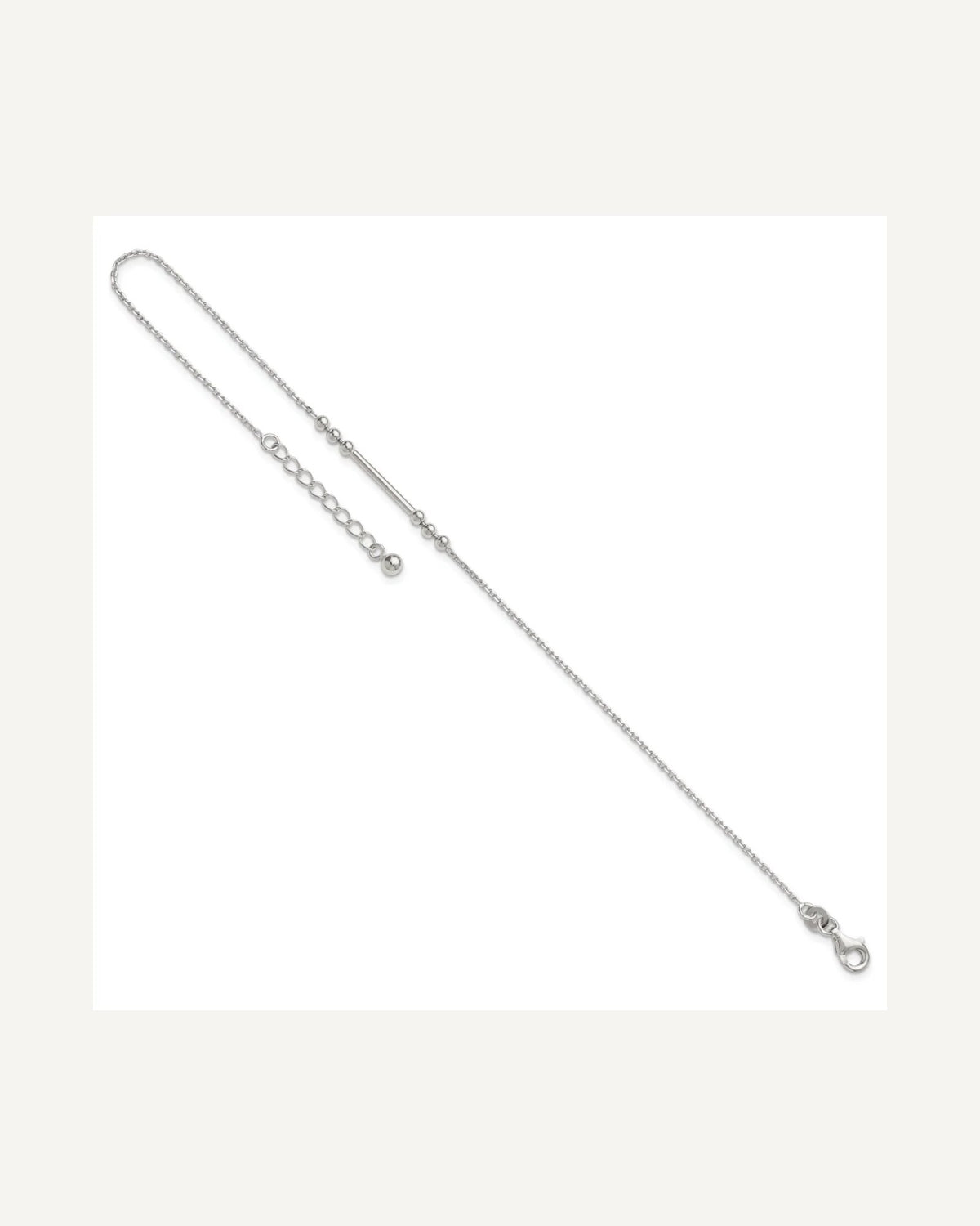 Sterling Silver Beaded and Bar 9 inch Plus 1 inch Extender - Total 10 inch Anklet – View 6