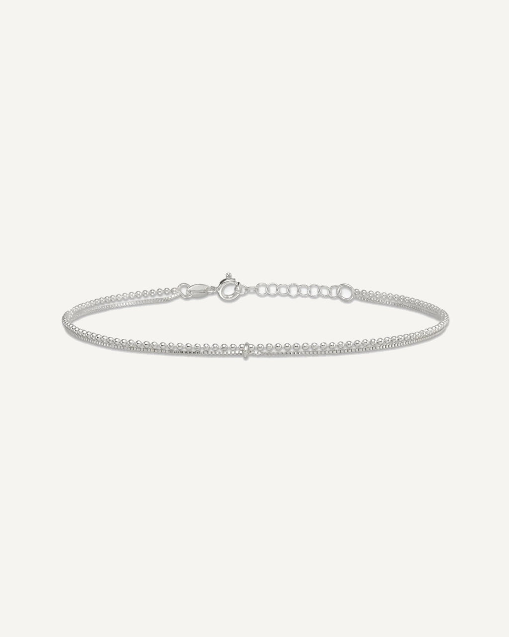 Sterling Silver Beaded 2 Strand 9 inch Plus 1 inch Extender - Total 10 inch Anklet – View 4