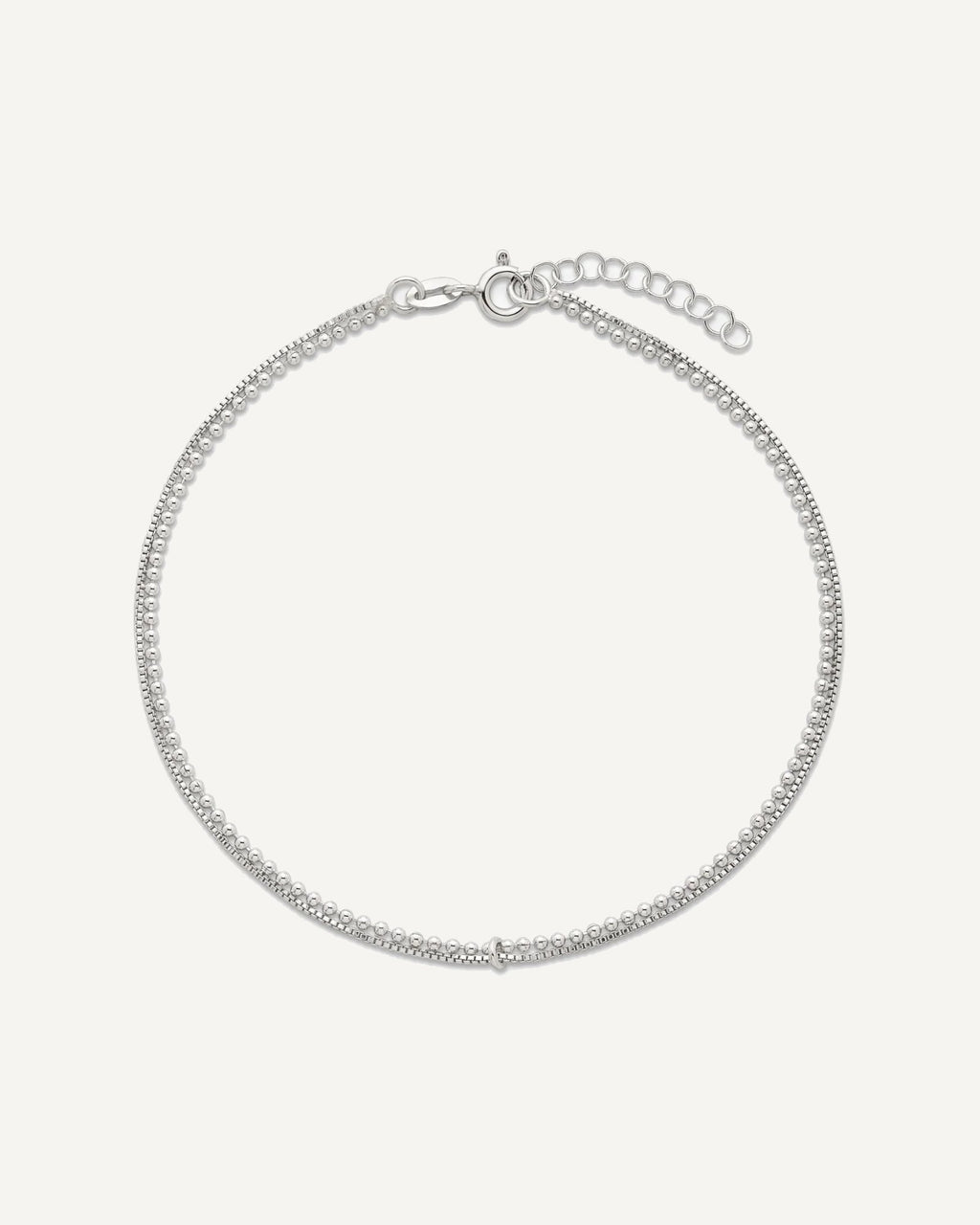 Sterling Silver Beaded 2 Strand 9 inch Plus 1 inch Extender - Total 10 inch Anklet – View 5