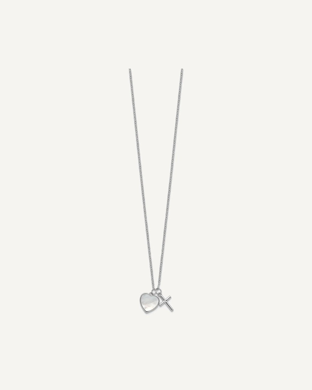 Sterling Silver Cross w/CZ and Mother of Pearl Heart Necklace – View 2