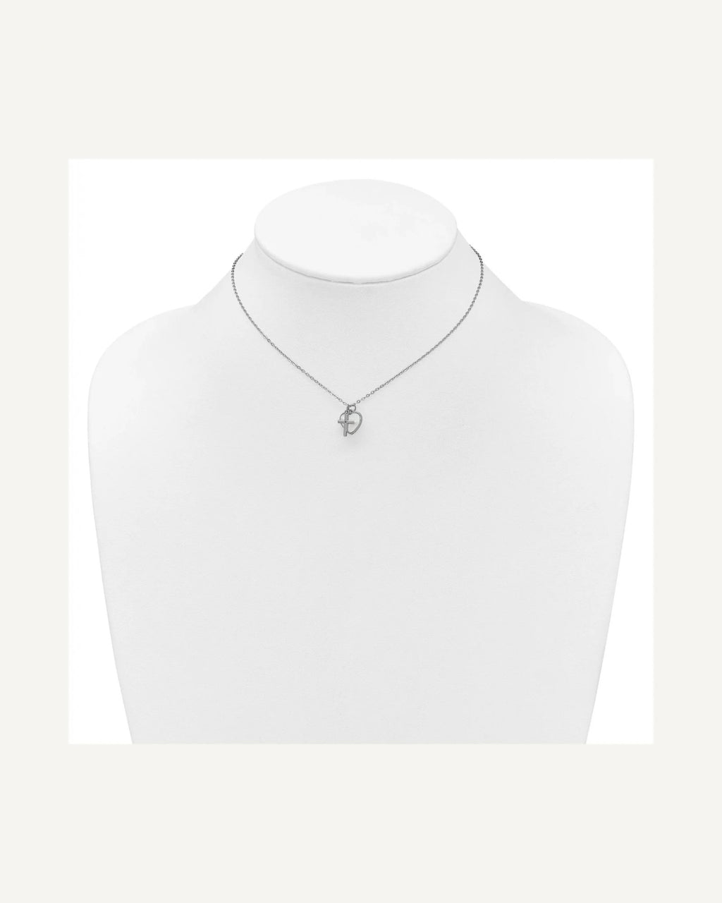 Sterling Silver Cross w/CZ and Mother of Pearl Heart Necklace – View 3