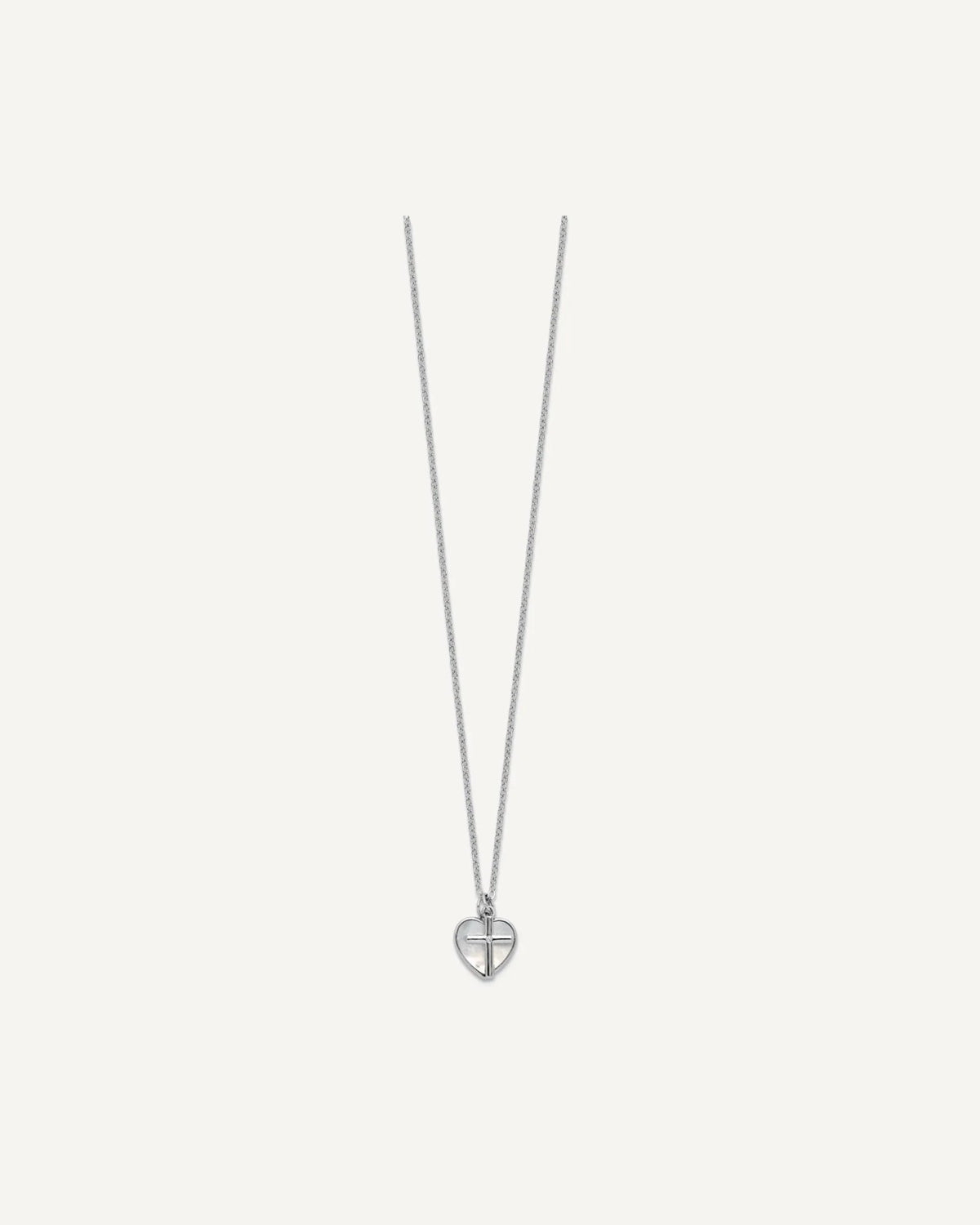 Sterling Silver Cross w/CZ and Mother of Pearl Heart Necklace – View 5