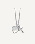 Sterling Silver Cross w/CZ and Mother of Pearl Heart Necklace – View 1