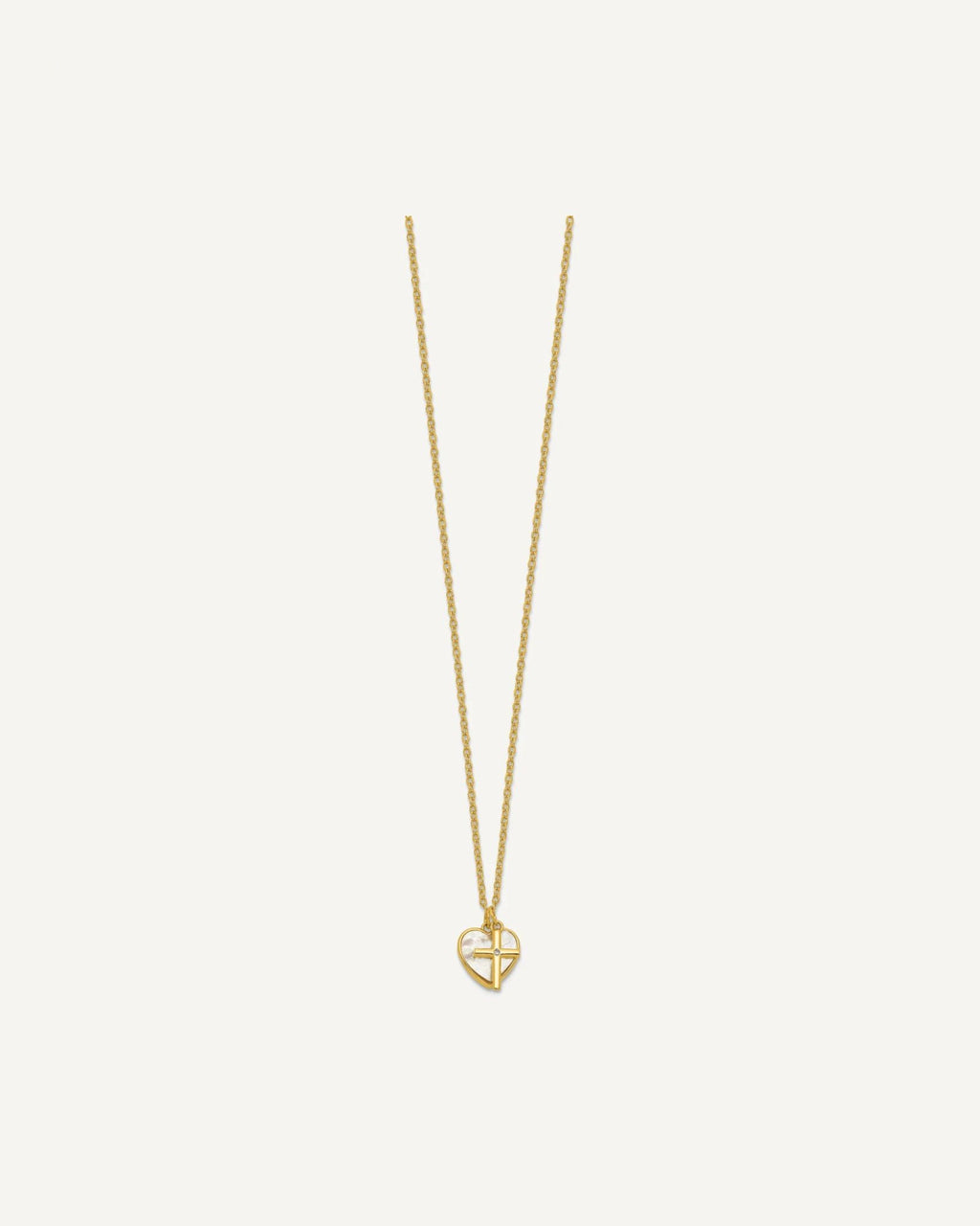 Sterling Silver Cross w/CZ and Mother of Pearl Heart Necklace – View 11