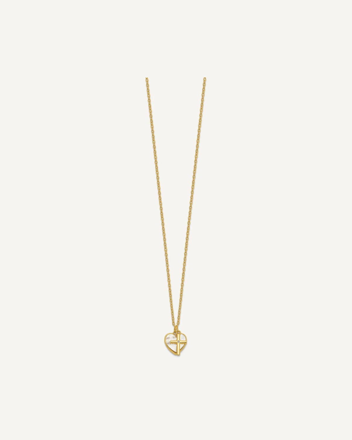 Sterling Silver Cross w/CZ and Mother of Pearl Heart Necklace – View 11