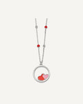 Sterling Silver Polished Beaded Red and Pink Enameled Hearts in Circle 14 inch Necklace – View 1