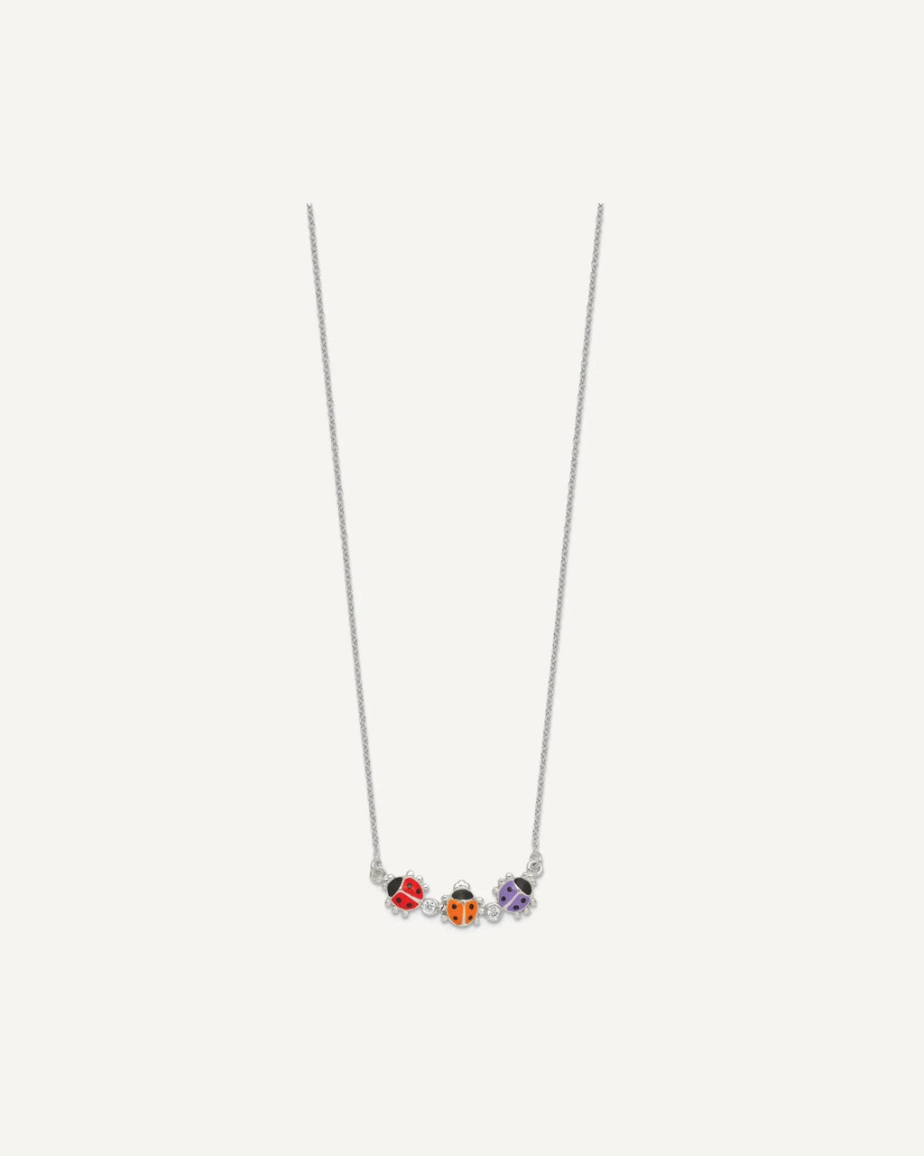 Sterling Silver Polished CZ with Red/Orange/Purple Enameled Multi-color Ladybugs 14 inch Necklace – View 2