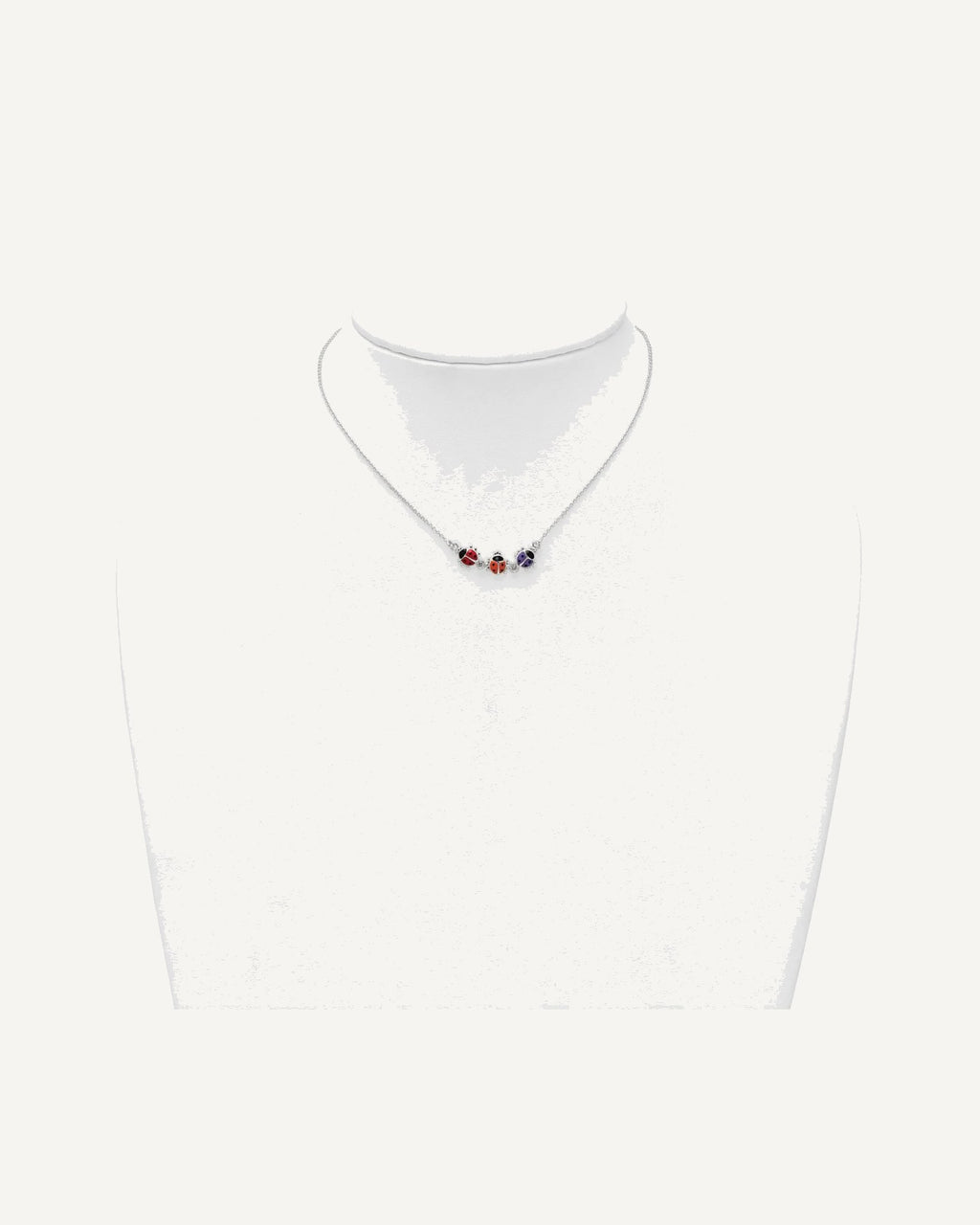 Sterling Silver Polished CZ with Red/Orange/Purple Enameled Multi-color Ladybugs 14 inch Necklace – View 3