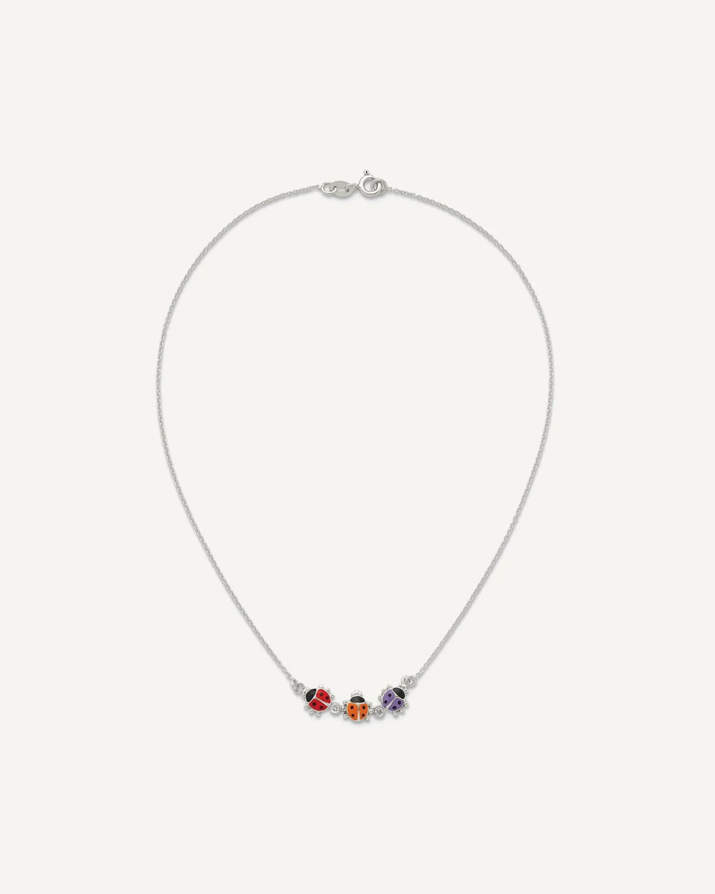 Sterling Silver Polished CZ with Red/Orange/Purple Enameled Multi-color Ladybugs 14 inch Necklace – View 4