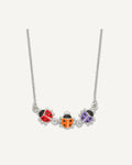 Sterling Silver Polished CZ with Red/Orange/Purple Enameled Multi-color Ladybugs 14 inch Necklace – View 1