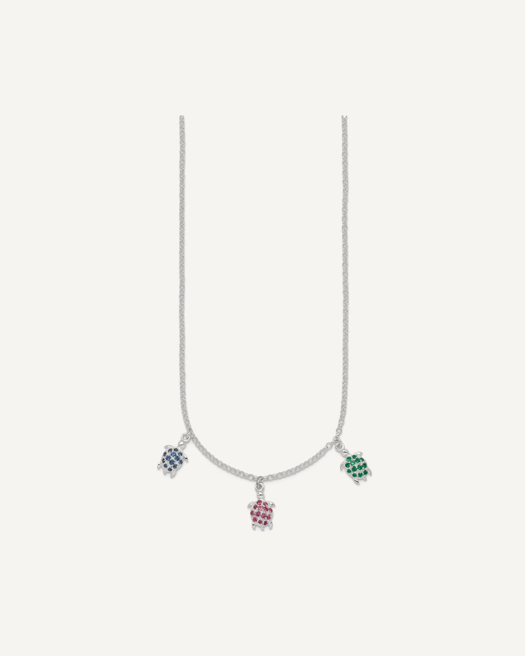 Sterling Silver Polished Green/Red/Blue Nano Crystal Turtles 16 inch Necklace – View 2