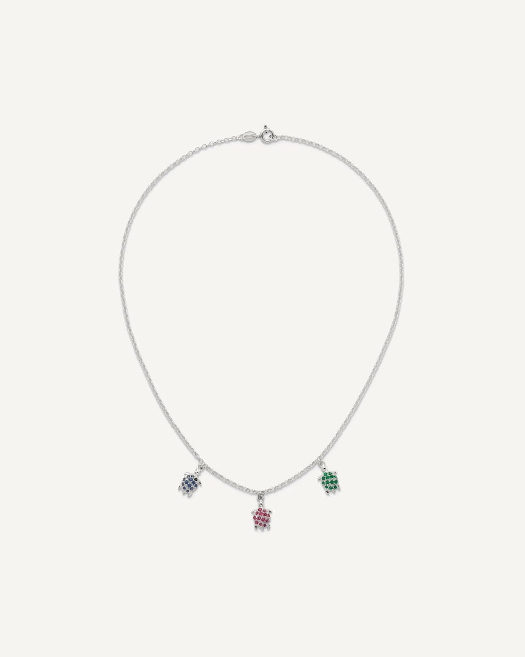 Sterling Silver Polished Green/Red/Blue Nano Crystal Turtles 16 inch Necklace – View 4