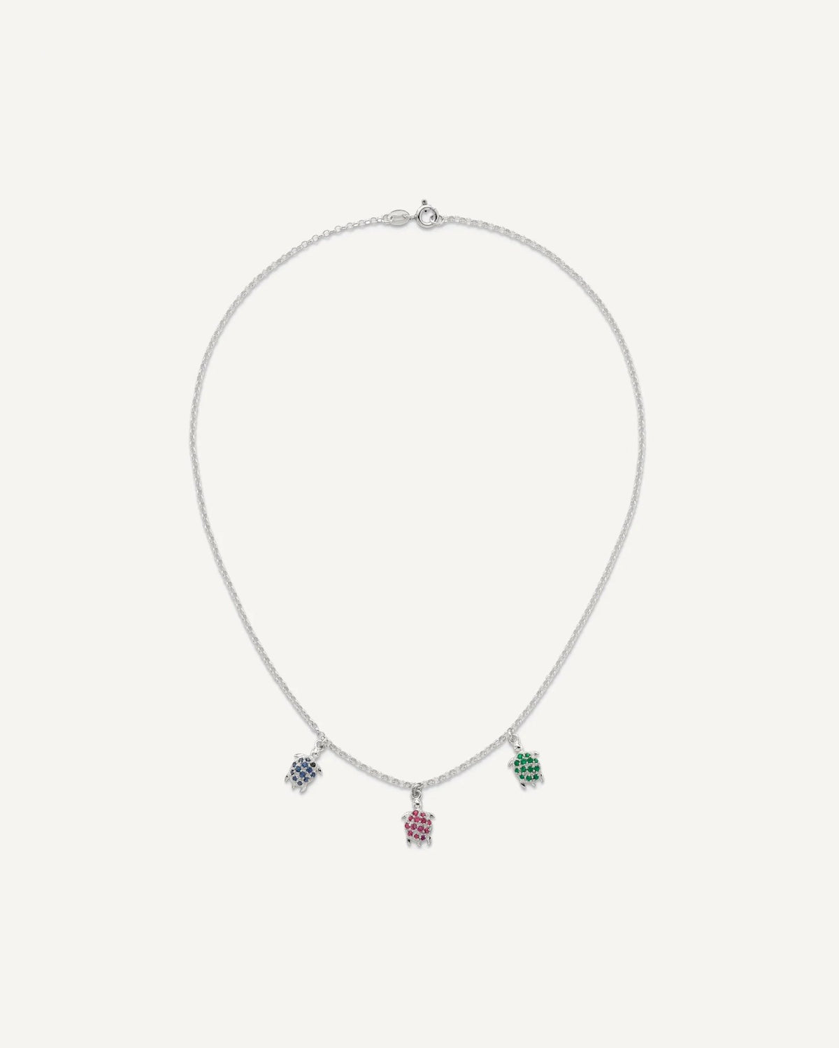 Sterling Silver Polished Green/Red/Blue Nano Crystal Turtles 16 inch Necklace – View 4