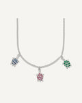 Sterling Silver Polished Green/Red/Blue Nano Crystal Turtles 16 inch Necklace – View 1