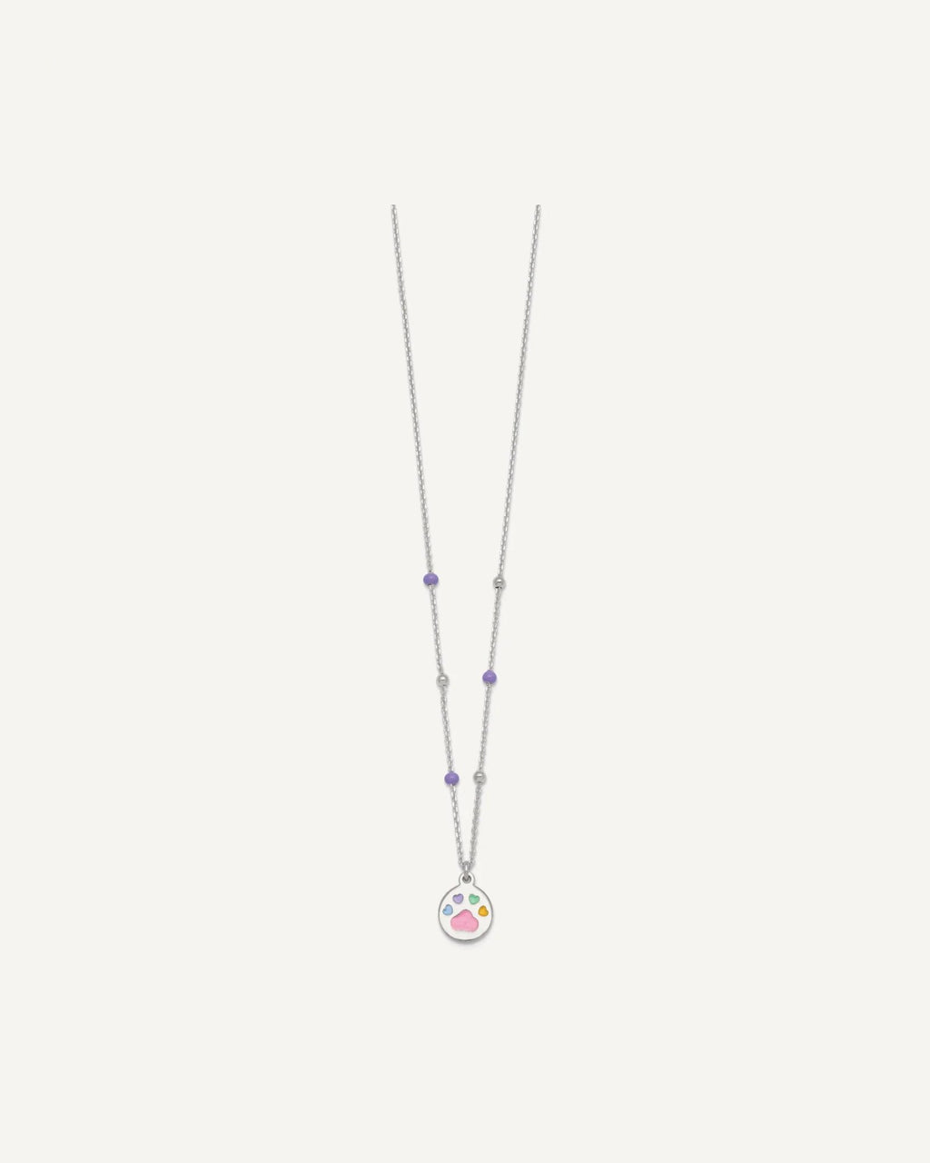 Sterling Silver Polished Beaded Enameled Multi-color Heart Pawprint 14 Inch Necklace – View 2